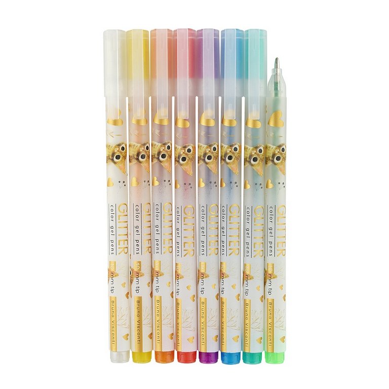 Набор гелевых ручек  8 шт. UniWrite GLITTER "Милый котик" с блестками