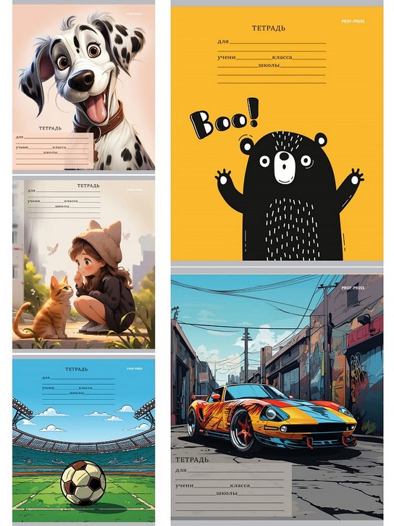 Тетрадь 12 лист лин. косая частая А5 "Микс", ассорти Prof-Press