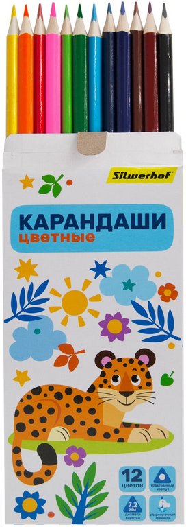 Набор карандашей  12 цв. трехгранные Silwerhof "Веселые друзья"