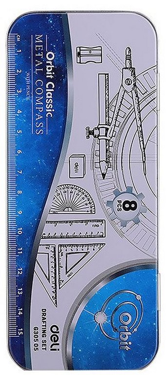 Набор чертежный  8 предметов Deli металл. пенал