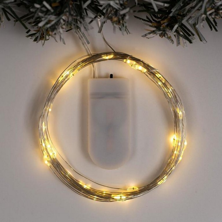 Гирлянда комнатная Нить  "Роса"  5м, 50 теплых ламп, на батарейках (от 0 до +35 °С)