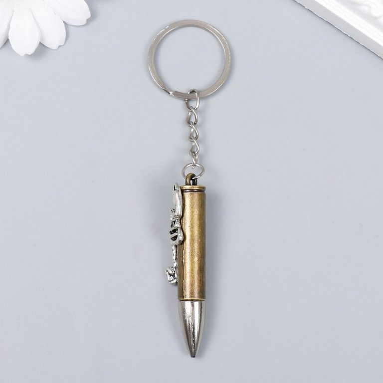 Брелок "Пуля с фигуркой" МИКС  6,4х1,6х1,3 см (металл)