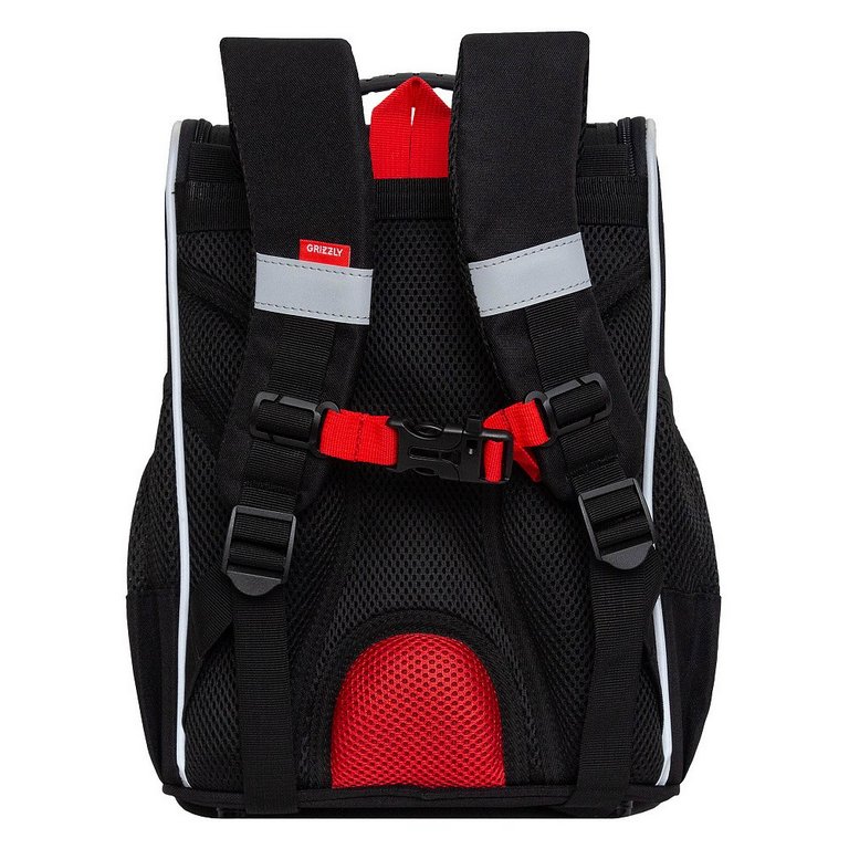 Ранец для мальчика Grizzly + сумка д/обуви, 25*33*13см., черный/красный