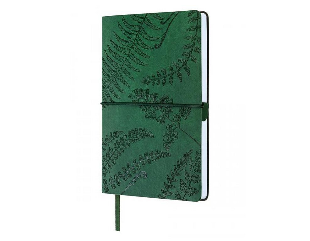 Блокнот А5 128л., 148*210 мм, обложка на резинке, кожзам "Папоротники" клетка, форзац печатный