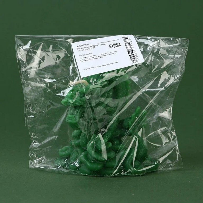 Символ 2024г Свеча "Дракон" 4,5*4,5*8 см, зеленая