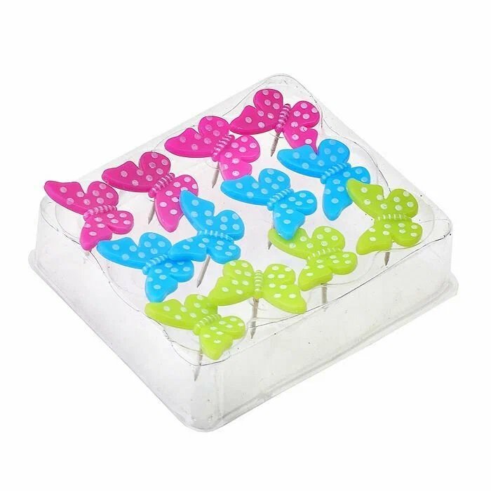 Кнопки-гвоздики канцелярские  12 шт/уп, цветные, deVENTE "Butterfly" в форме бабочек