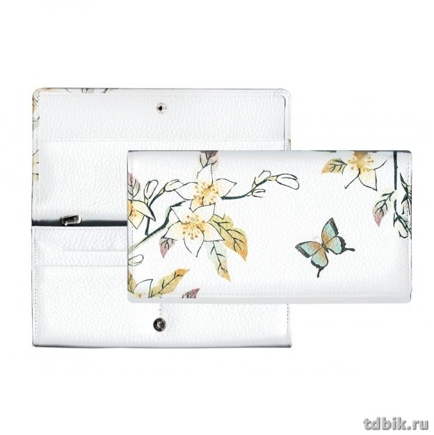 Портмоне D.Morelli женское "Эльза" с отделениями для карт, нат.кожа, принт бабочка