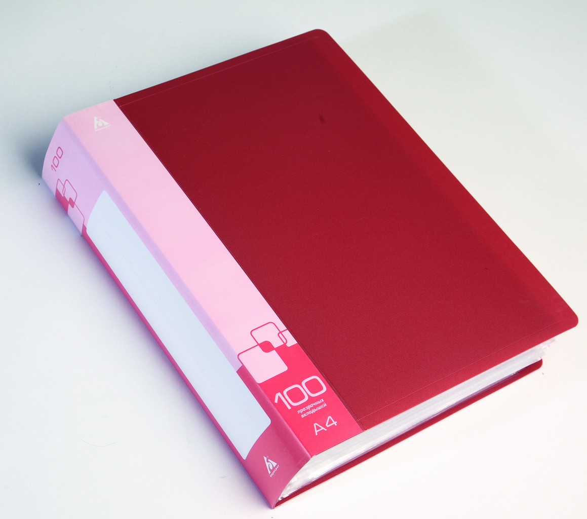 Папка А4 100 прозр.вклад. карман на торце, пластик 0,80 мм ассорти Бюрократ