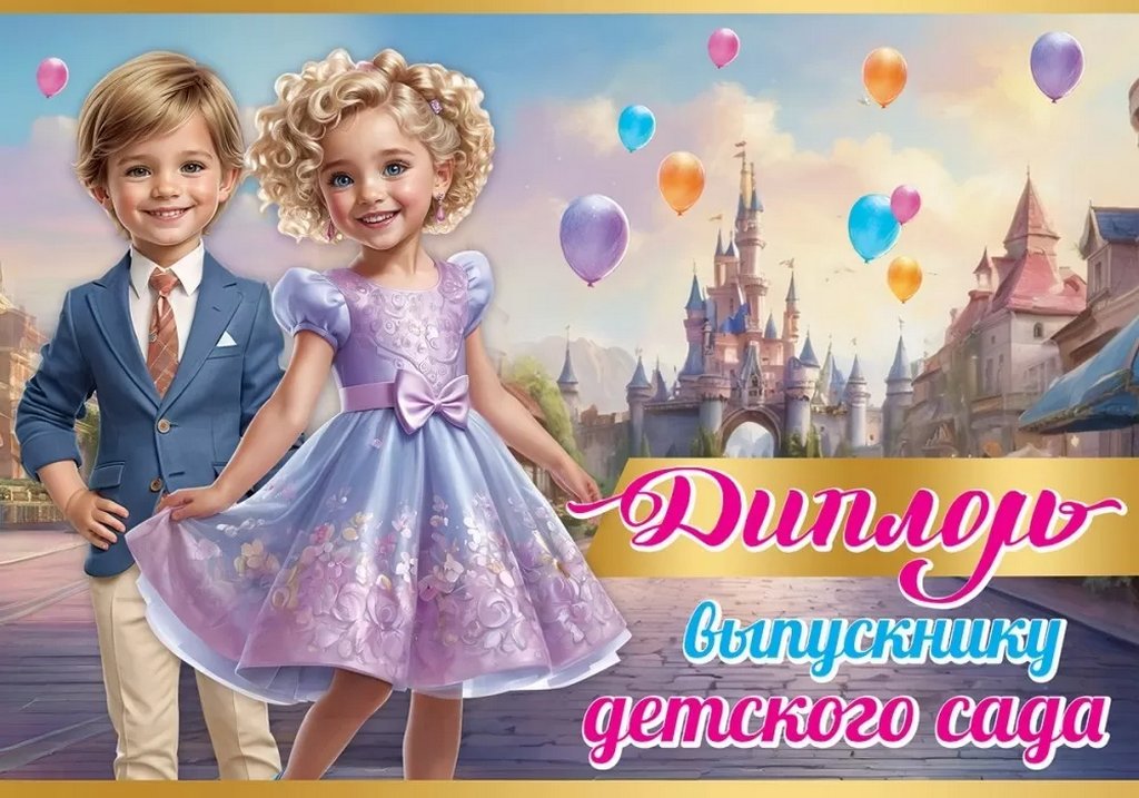 Диплом выпускника детского сада  текст внутри, 222*155мм