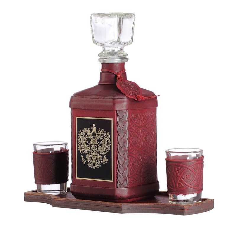 Графин в футляре из натуральной кожи "Макей" Герб, коричневый