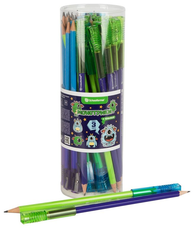 Карандаш ч/г HB Schoolformat "Монстрики" с колпачком + точилка