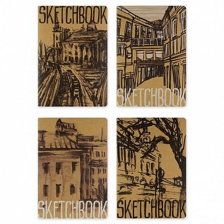 Скетчбук 147*210 мм, 40л."SKETCHBOOK" КРАФТ 70 гр, ПРОШИТЫЙ БЛОК (4 ВИДА) МИКС 2