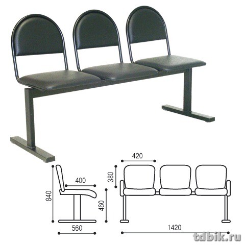 Секция для посетителей трехсекционная Тройка (142*56*84см), кож.зам, черное