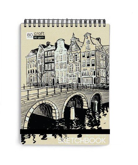 Скетчбук 147*210 мм, 60л. гребень "SKETCHBOOK" КРАФТ 80 гр. (4 ВИДА)