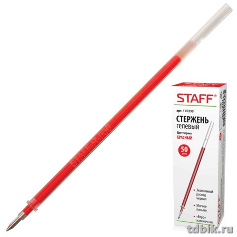 Стержень гелевый 135мм STAFF красный 0,5мм (линия 0,35мм)