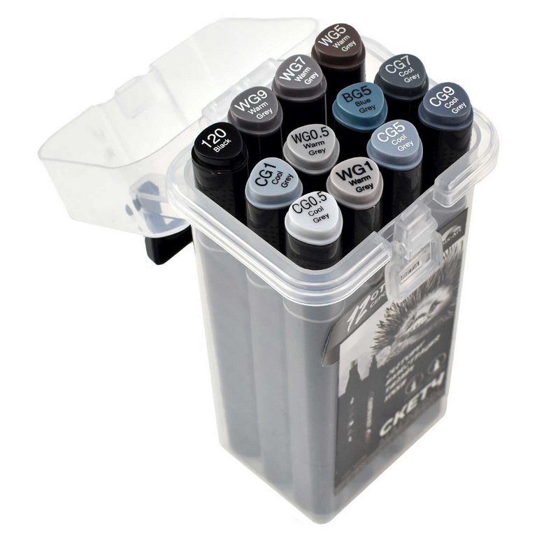 Маркер для скетчинга  12шт/уп Феникс+ ЕХИДНА двусторонние в пласт. пенале