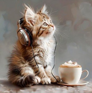 Алмазная мозаика 30*30см "Котенок меломан" Феникс+