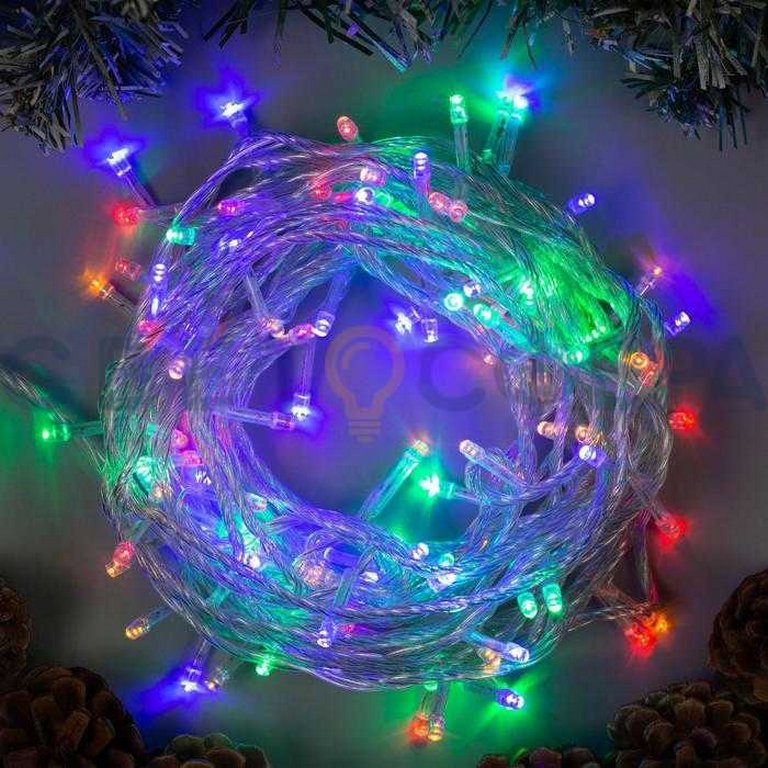 Гирлянда комнатная Нить 10м, 100 цветных ламп, 8 реж., прозрачный провод (от -10 до +35 °С)