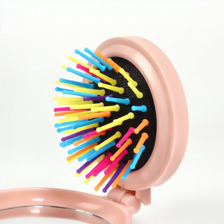 Расчёска массажная «Мягкие зверята», складная, с зеркалом, d=7.5 см, ассорти