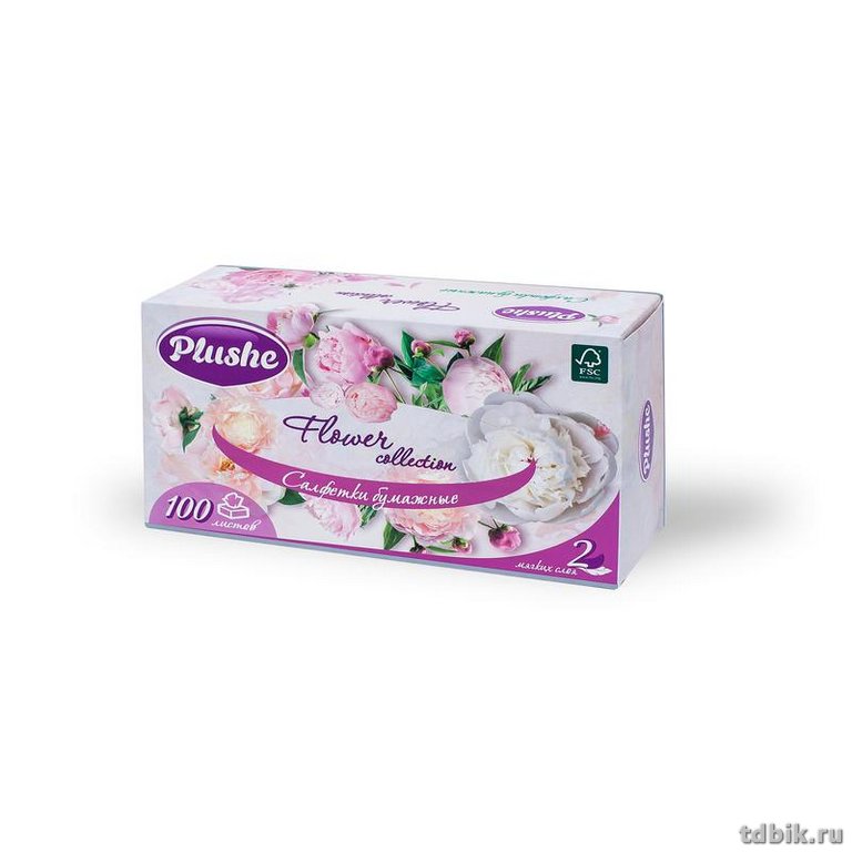 Салфетки косметические 100 шт/уп 2-слойные, Plushe, V-сложение
