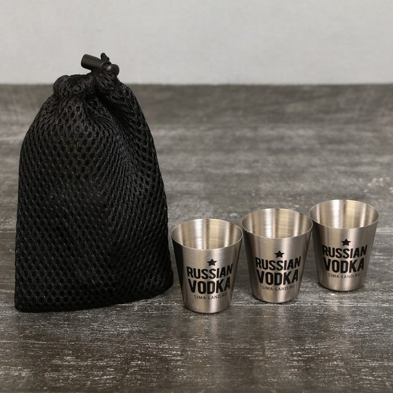 Стопки "Russian vodka" 3 шт, сталь, в мешочке