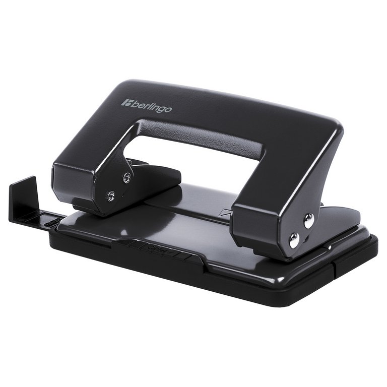 Дырокол до 10л метал. Berlingo "Universal" с линейкой, черный