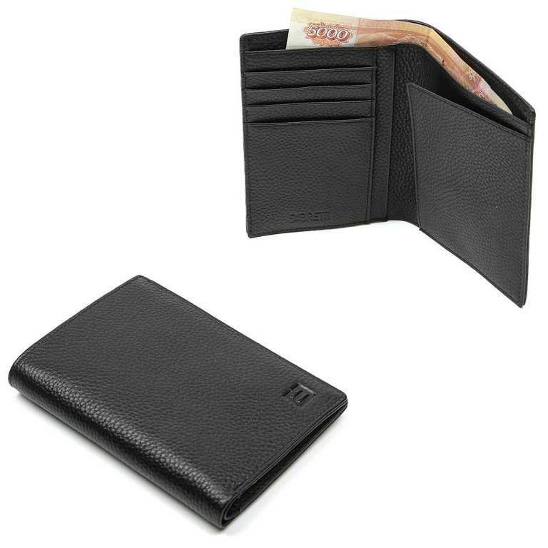 Портмоне FABRETTI мужское, нат. кожа, 10*13,8*1,5 см, черный