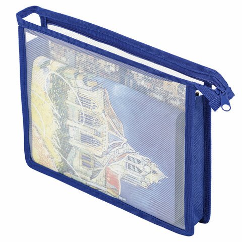 Папка для тетрадей А5 на молнии ПИФАГОР прозрачная, синяя