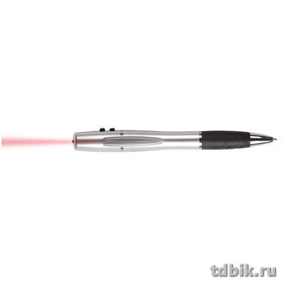 Указка лазерная ручка шариковая 3в1 серебр.+ красн.лазер+фонарь, син.