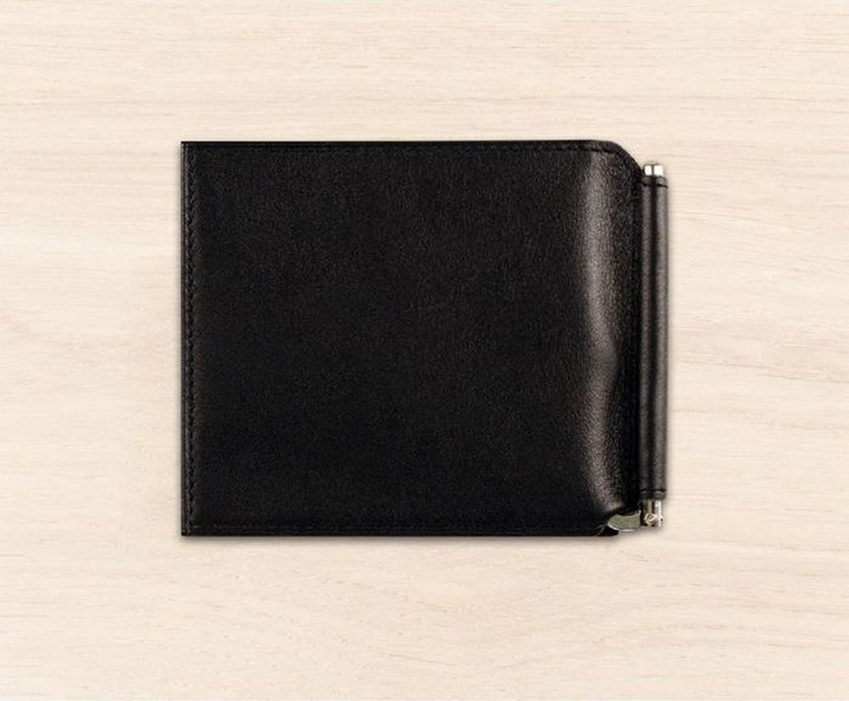 Зажим для денег D.Morelli "Black" с монетником, нат.кожа