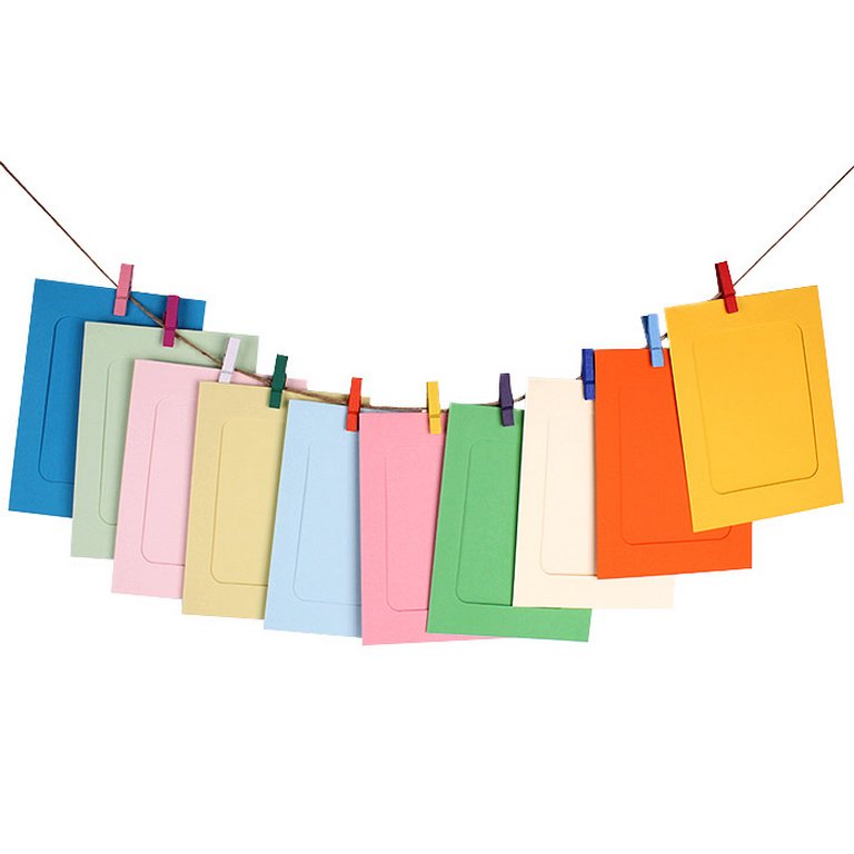 Рамки для фотографий в наборе 9х13 см (10 бум. рамок, 10 прищепок+ шпагат) цветная