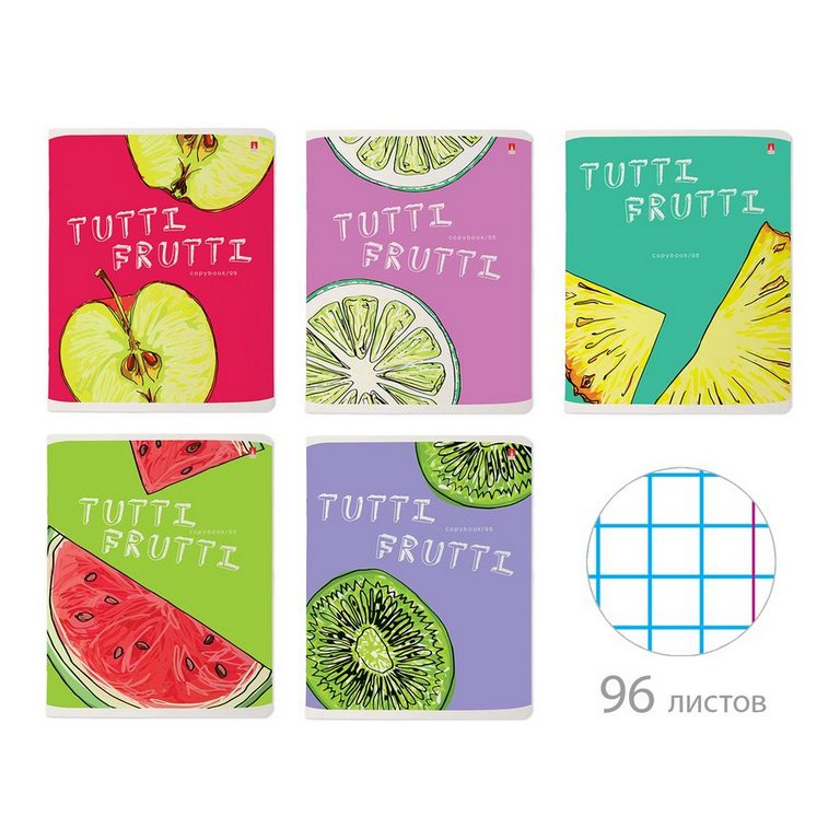 Тетрадь 96 лист кл. А5 на скрепке "FRESH & FRUITY" 5 ВИДОВ