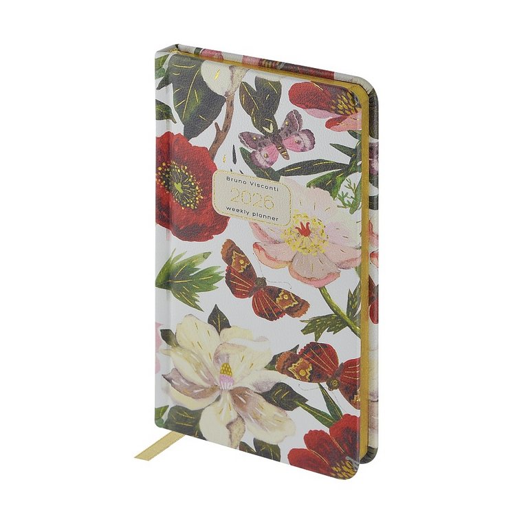 Еженедельник дат. 2026 г  87*165 мм BrunoVisconti "Flora. Пионы" иск. кожа, тв.переплет