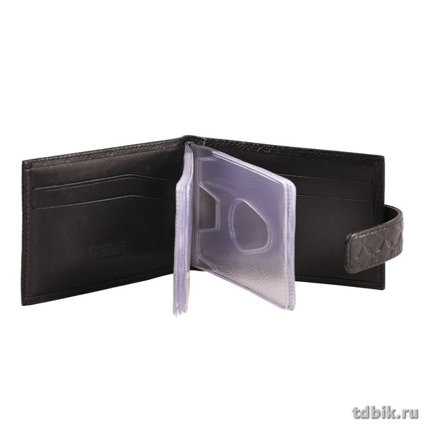 Визитница на 32 визитки D.Morelli "Black", с хлястиком, с карманами, нат.кожа