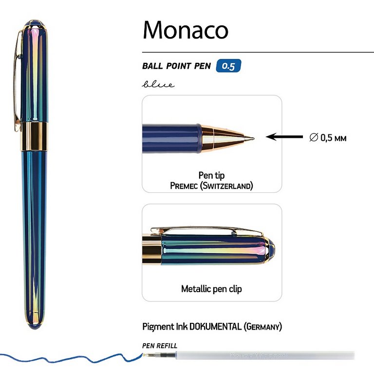 Ручка шариковая Bruno Visconti "Monaco Pearl" 0,5мм синяя (темно-синий корпус)