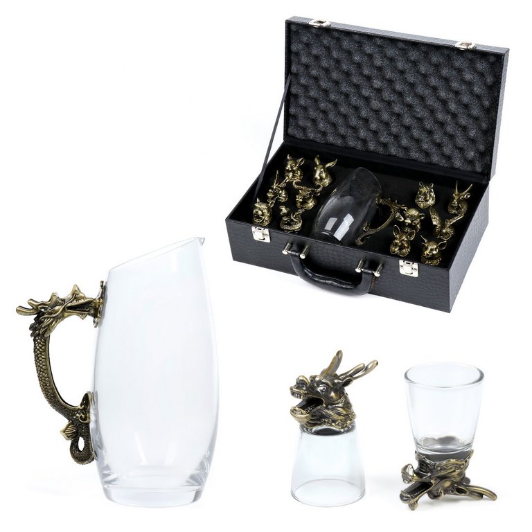 Набор подарочный рюмки-перевертыши 12 шт по 30 мл с графином 400 мл, бронза