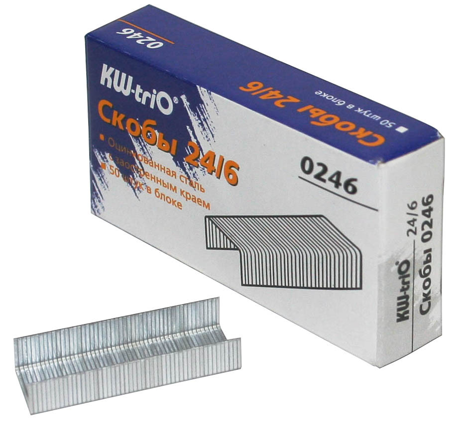 Скобы 24/6 KW-trio 1000 шт/уп, оцинкованные, до 30 листов