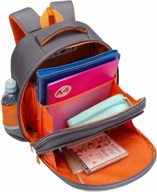 Рюкзак каркасный для девочки Grizzly 28*36*20 см., серый