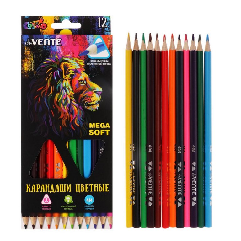 Набор карандашей  12 цв. трехгранные deVENTE "Trio Mega Soft"