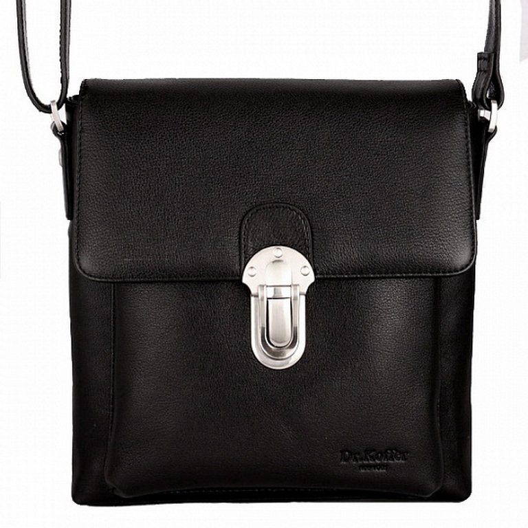 Сумка мужская Dr.Koffer 26*23*6 см, нат. кожа, на плечевом ремне, черная