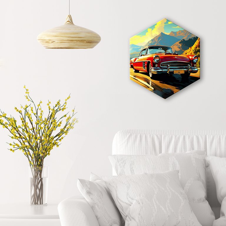 Роспись по номерам (холст) 37*32см Гексагон с поталью "Ретро автомобиль" (основа+акрил.кр.+кисти)