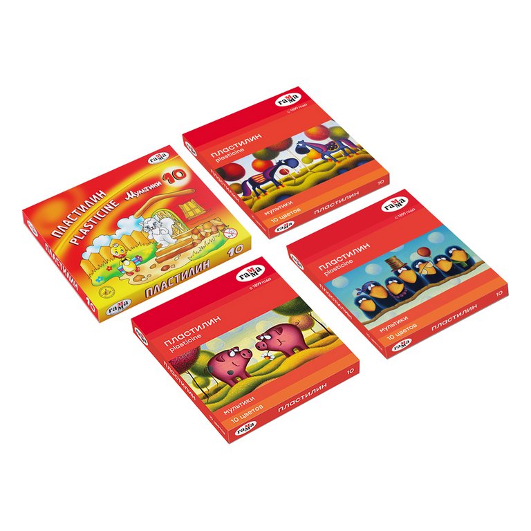 Пластилин 10 цв. 200 гр. Гамма "Мультики", со стеком, картон. упаковка