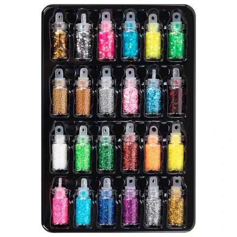 Блестки для декора в стеклянных баночках, набор 24*2гр. ОСТРОВ СОКРОВИЩ