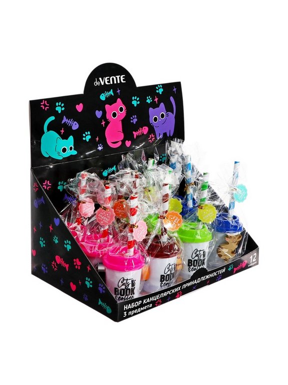 Набор канц. принадлежностей "Funny Cat", 3 предмета (ластик, точилка, карандаш) deVENTE