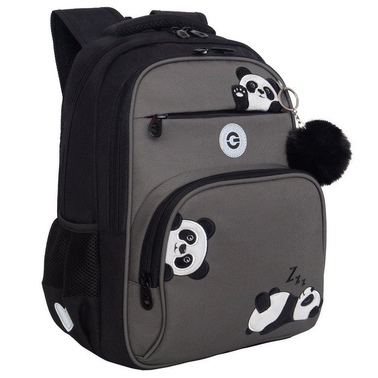 Рюкзак школьный для девочки Grizzly 28*39*20 см, черный/серый