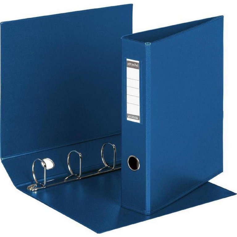 Папка на 4-х кольцах А4 50 мм, карман на торце, Attache Selection, картон в пленке ПВХ синяя