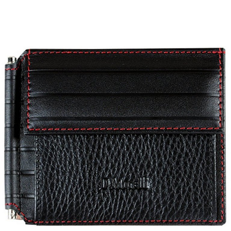 Зажим для денег D.Morelli "Амадей" с монетником, нат.кожа, черный