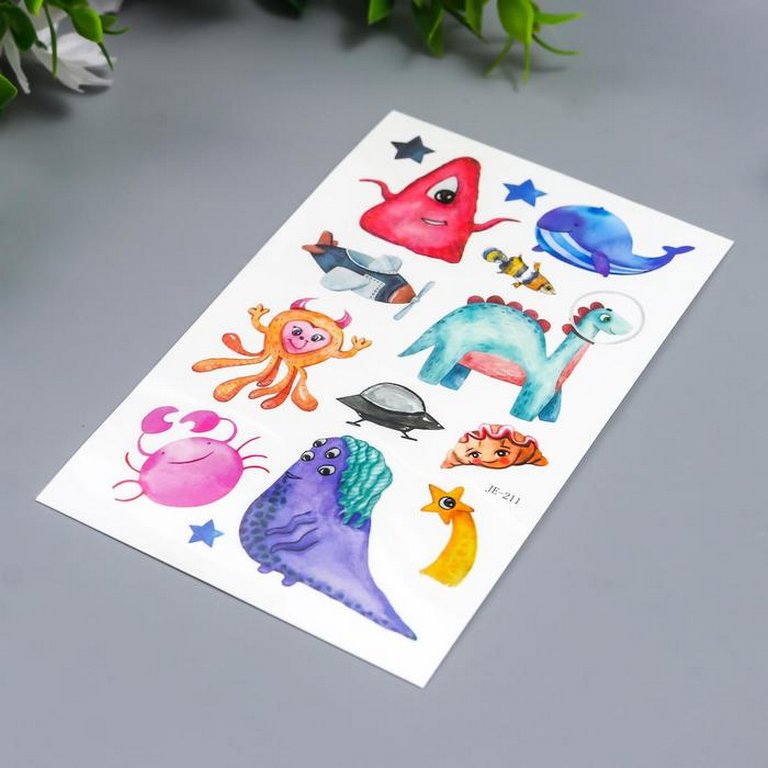 Наклейка-тату "Звери в космосе" МИКС 12х7,5 см