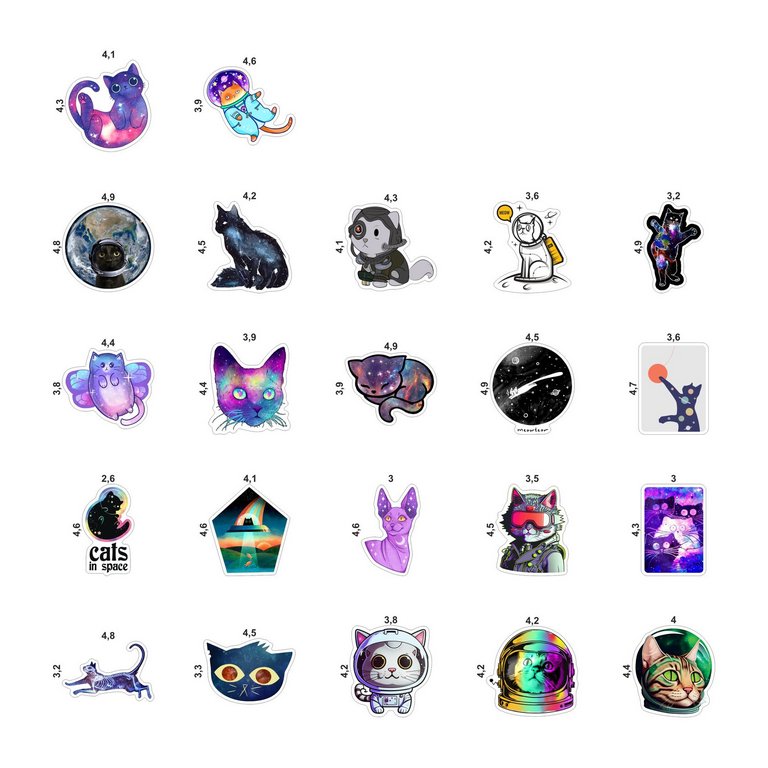 Набор наклеек  4 листа "Космические коты" (22 шт) Nalepking