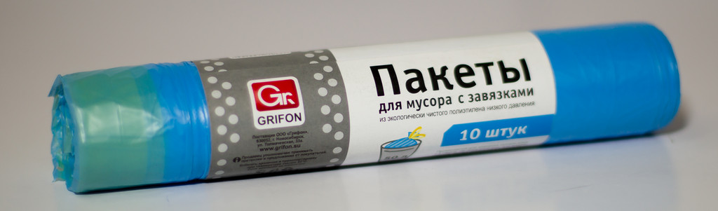 Мешки для мусора  60л. 15 шт/рул (14 мкм) ПНД Grifon с завязками 60*70 см. голубые